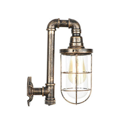 Iron Aged Brass Wall Fixture Light With Wire Cage - Rustic Stylish Mount Lighting Antique / A
