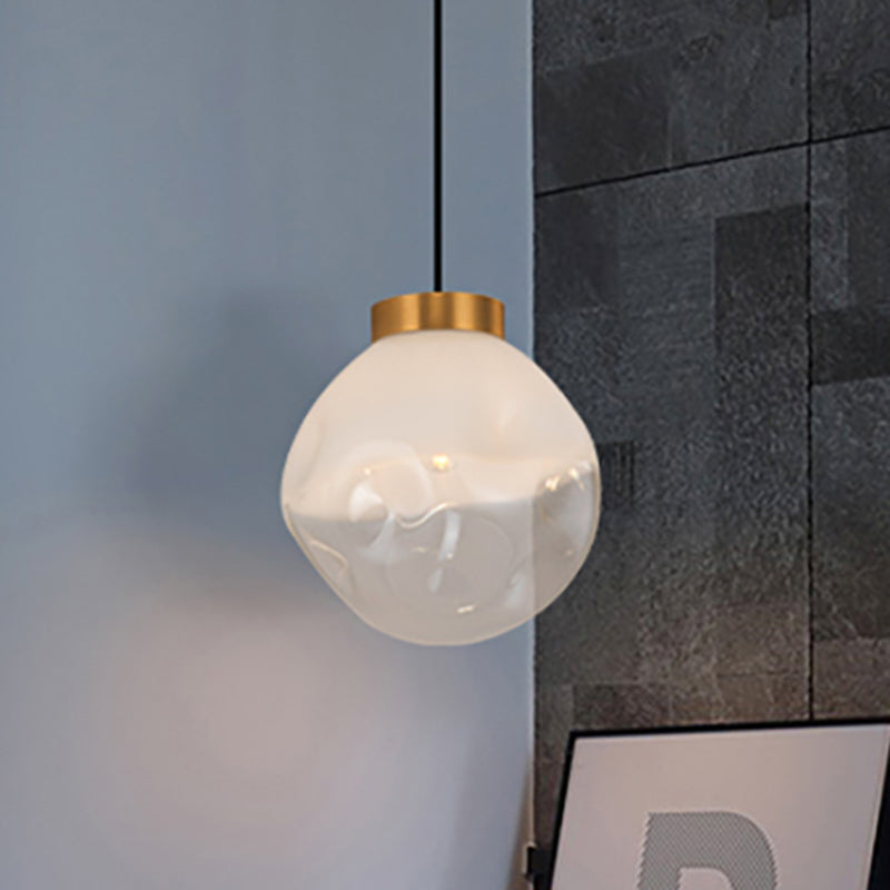 White Glass Pendant Light With Irregular Shape - Modern Kitchen Dining Room Suspension Lamp