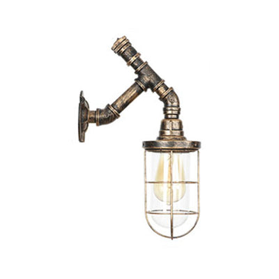Iron Aged Brass Wall Fixture Light With Wire Cage - Rustic Stylish Mount Lighting Antique / D