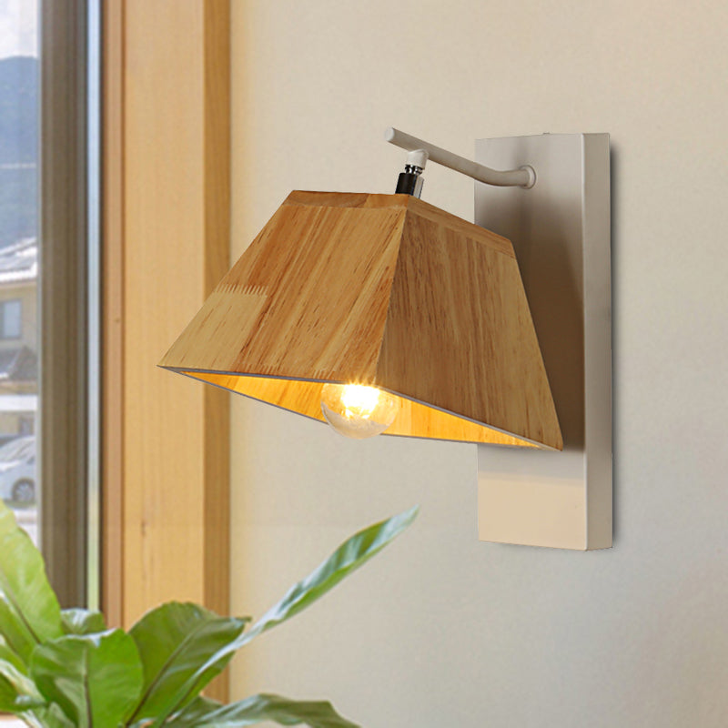 Beige Trapezoid Shade Rotatable Wood Wall Sconce - Modern Balcony Bedroom Lamp