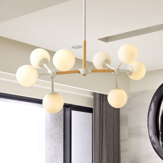 White Chandelier Light - Modern Spherical Shade Opal Glass 8/12 Lights Ideal For Hotel Dining Table