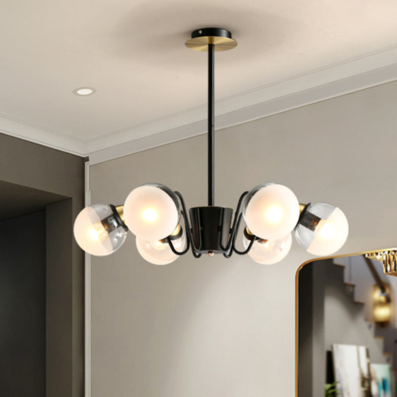 Modern Black Multi-Head Glass And Metal Chandelier - Stylish Pendant Light For Study Room Or Kitchen