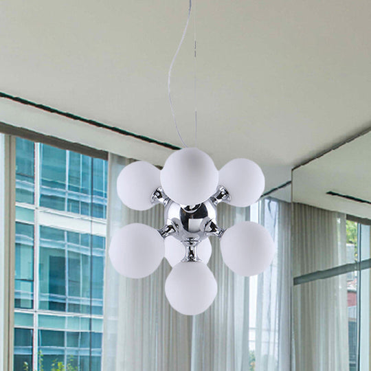 Modern Round Shade Chandelier With Amber/Smoke/White Glass - 9-Light Pendant Lighting For Hotel