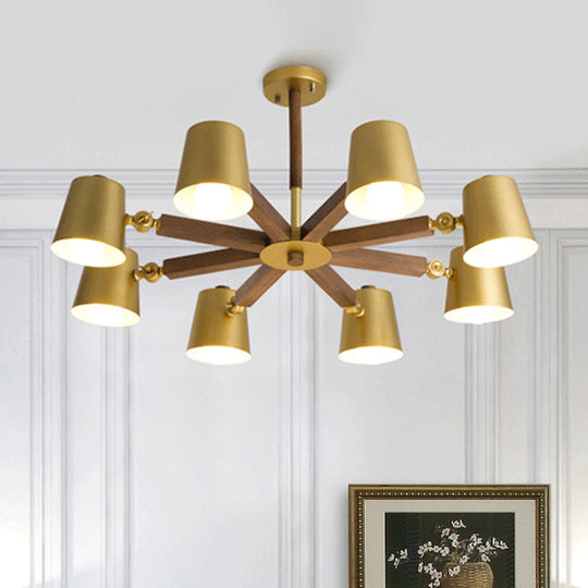 Brass Metal Bucket Shade Chandelier: Modern Hanging Light For Bedroom Or Restaurant