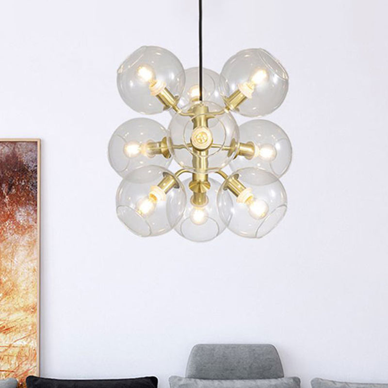 Gold Finish Clear Glass Grape Mini Chandelier With 9 Heads - Post Modern Ceiling Drop Light