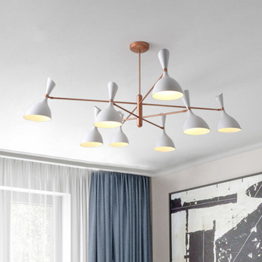Contemporary Brass Funnel Chandelier With Black/White Shade - Livens Up Your Living Room! 8 / White