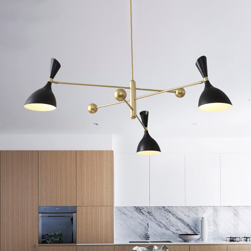 Contemporary Brass Funnel Chandelier With Black/White Shade - Livens Up Your Living Room! 3 / Black