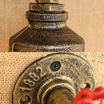 Rustic Metal Wall Light With Red Valve - Water Pipe Style 1 Bronze/Antique Brass Finish Ideal For