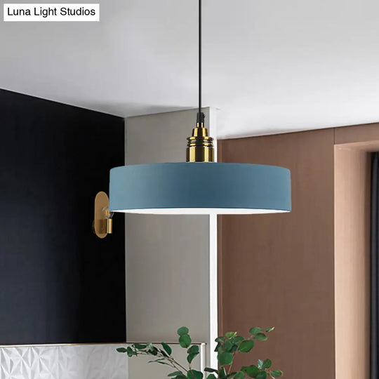 5/12 Wide Round Pendant Lamp Macaron Loft Metal Lighting With Brass Socket For Corridor Dark Blue /