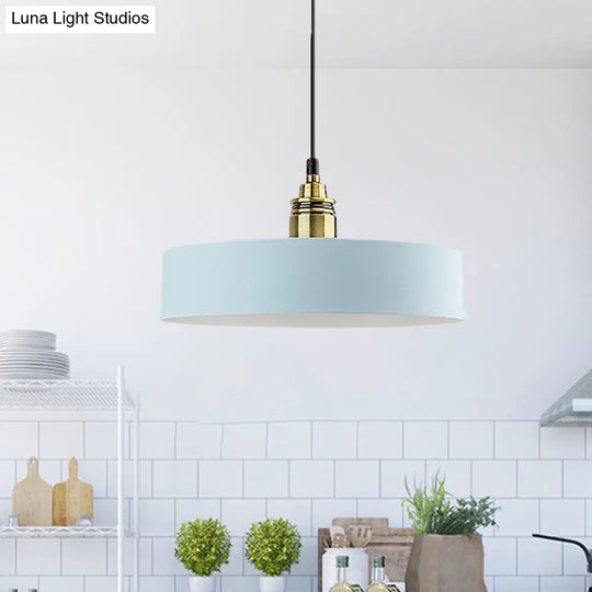 5/12 Wide Round Pendant Lamp Macaron Loft Metal Lighting With Brass Socket For Corridor Light Blue /