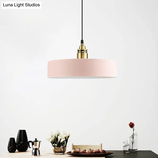 5/12 Wide Round Pendant Lamp Macaron Loft Metal Lighting With Brass Socket For Corridor