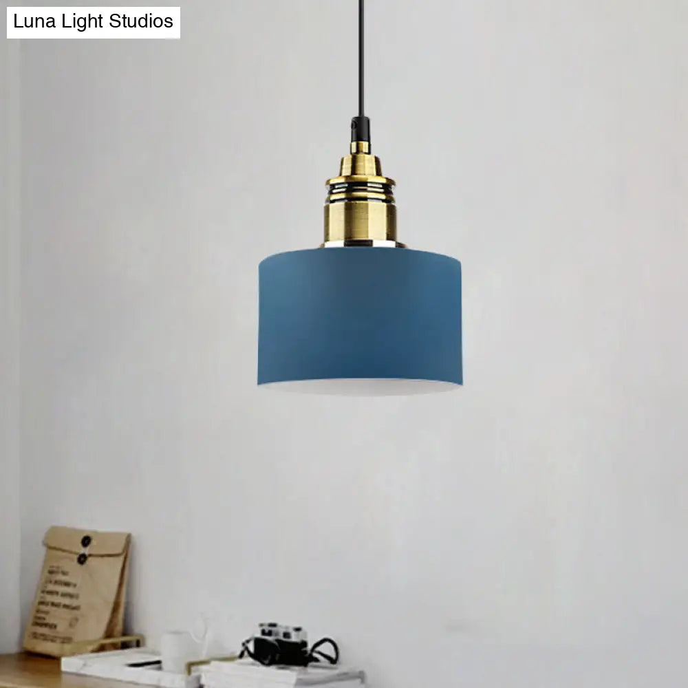 5/12 Wide Round Pendant Lamp Macaron Loft Metal Lighting With Brass Socket For Corridor Dark Blue /