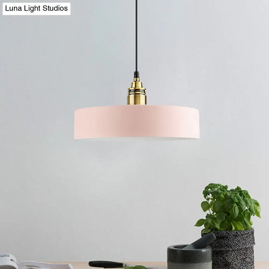 5/12 Wide Round Pendant Lamp Macaron Loft Metal Lighting With Brass Socket For Corridor Pink / 12