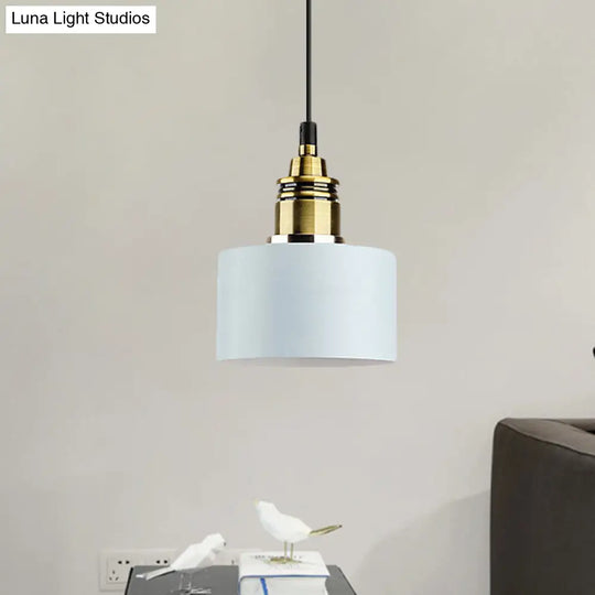 5/12 Wide Round Pendant Lamp Macaron Loft Metal Lighting With Brass Socket For Corridor Light Blue /