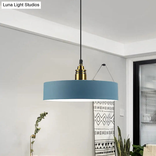 5/12 Wide Round Pendant Lamp Macaron Loft Metal Lighting With Brass Socket For Corridor