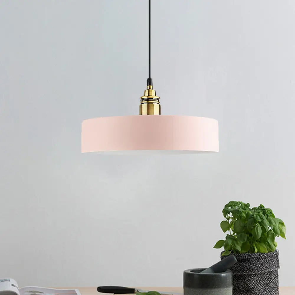 5’/12’ Wide Round Pendant Lamp Macaron Loft Metal Lighting With Brass Socket For Corridor Pink / 12’