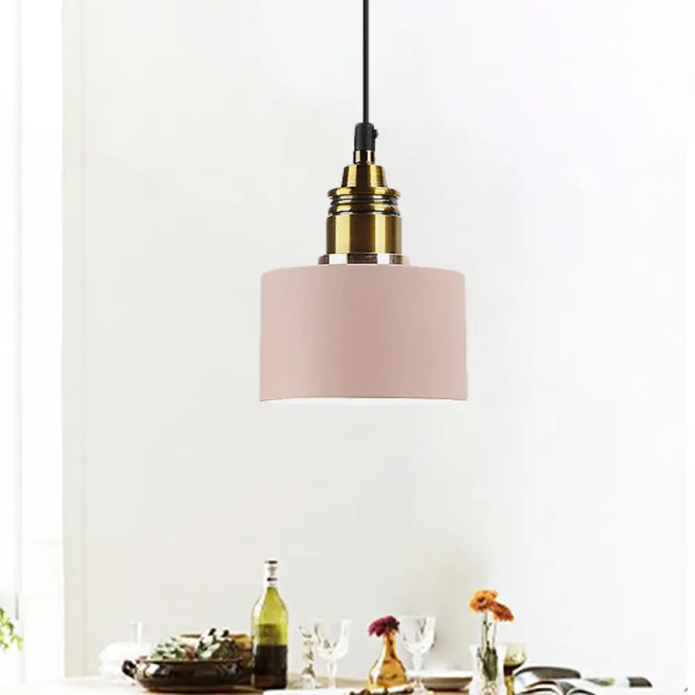 5’/12’ Wide Round Pendant Lamp Macaron Loft Metal Lighting With Brass Socket For Corridor Pink / 5’