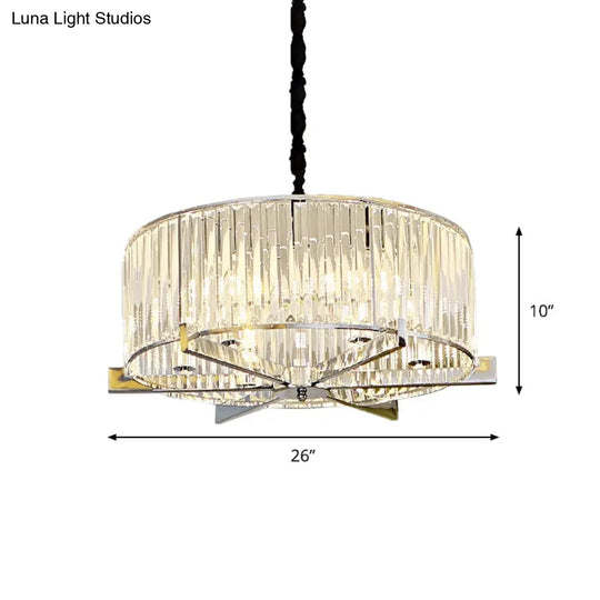 5/6-Head Modern Drum Crystal Chandelier: Stylish Ceiling Light For Table