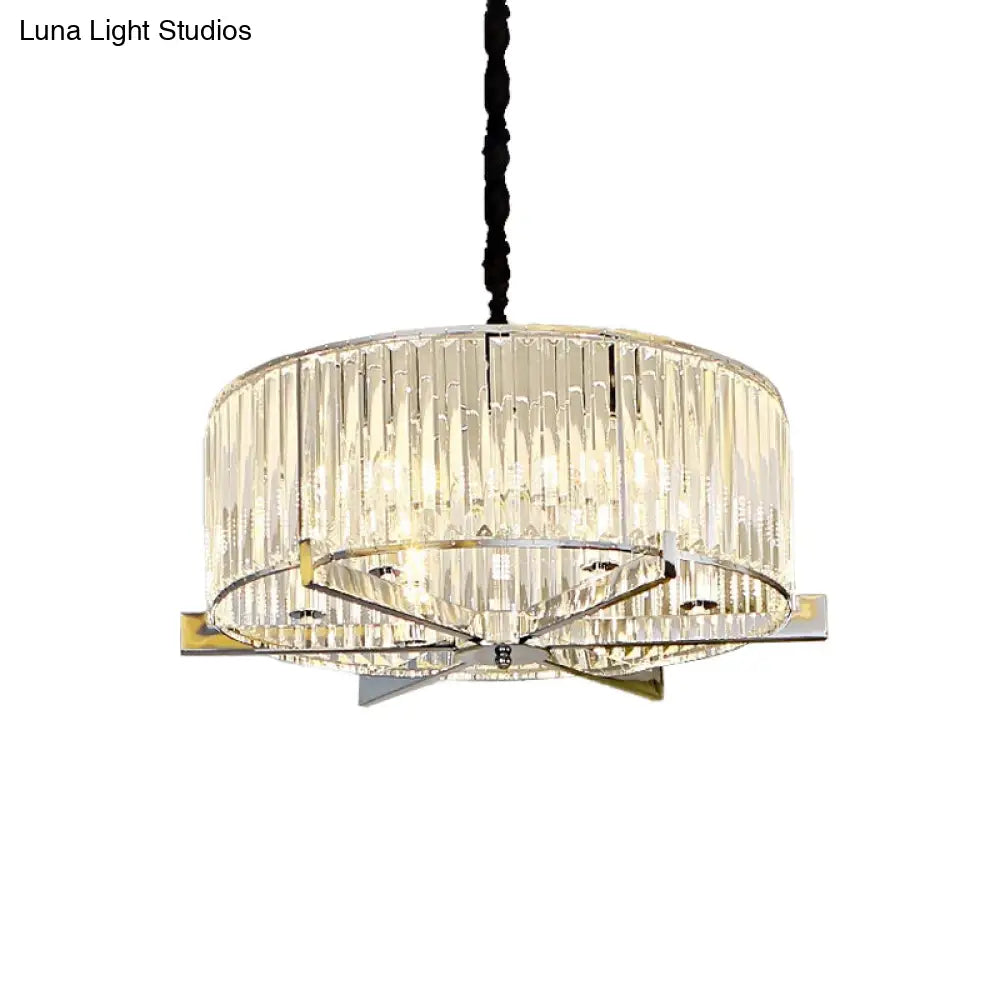 5/6-Head Modern Drum Crystal Chandelier: Stylish Ceiling Light For Table