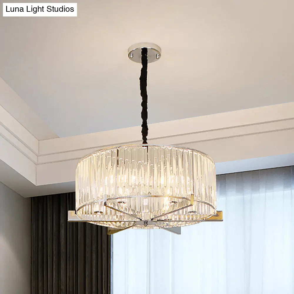 Drum Ceiling Chandelier - Modern 5/6-Head Crystal Suspension Light For Table