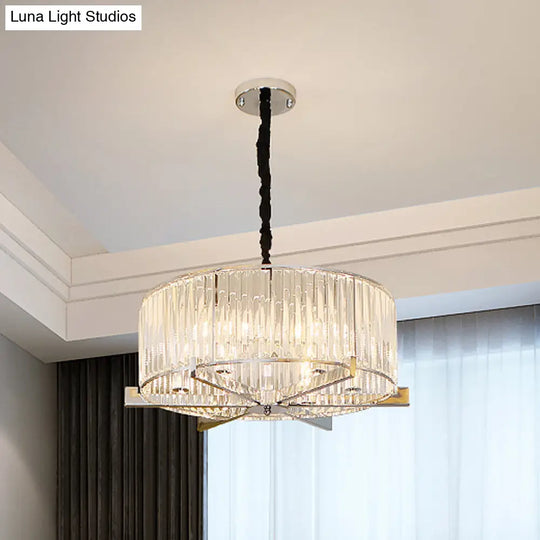 5/6-Head Modern Drum Crystal Chandelier: Stylish Ceiling Light For Table