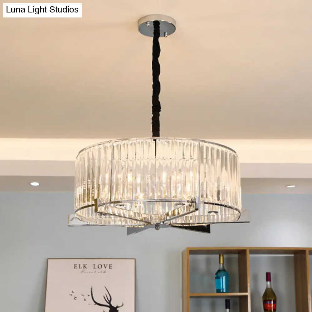 5/6-Head Modern Drum Crystal Chandelier: Stylish Ceiling Light For Table