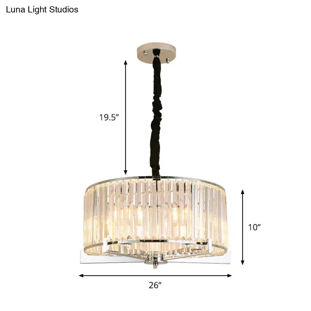 Drum Ceiling Chandelier - Modern 5/6-Head Crystal Suspension Light For Table