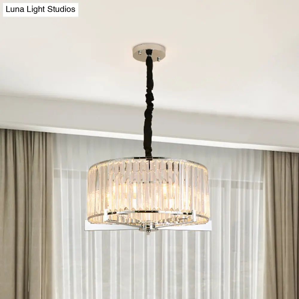 Drum Ceiling Chandelier - Modern 5/6-Head Crystal Suspension Light For Table 5 / Clear