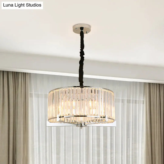 Drum Ceiling Chandelier - Modern 5/6-Head Crystal Suspension Light For Table 5 / Clear