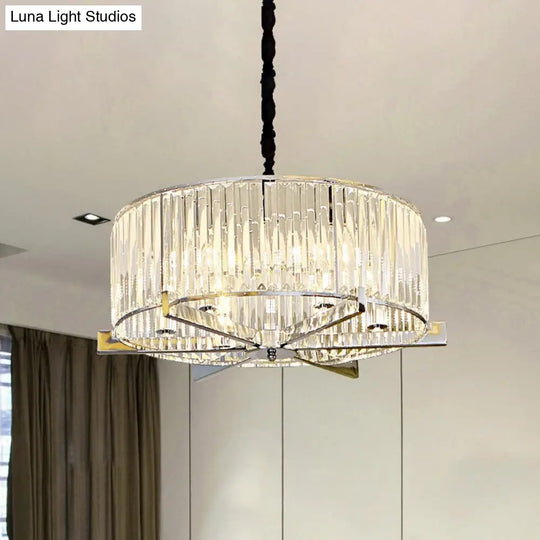 Drum Ceiling Chandelier - Modern 5/6-Head Crystal Suspension Light For Table 6 / Clear