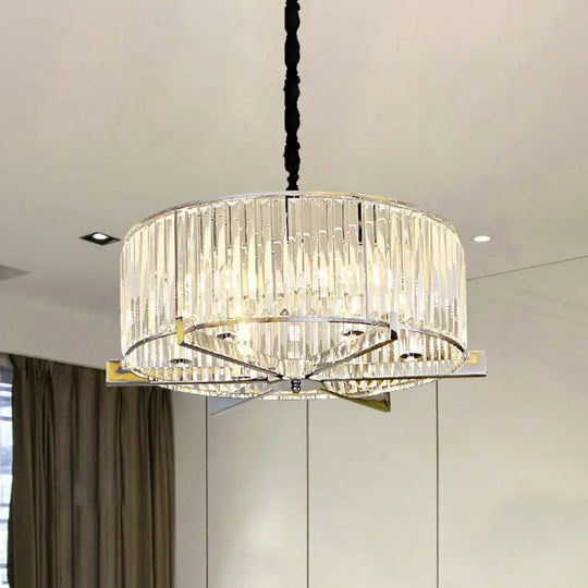 5/6-Head Modern Drum Crystal Chandelier: Stylish Ceiling Light For Table 6 / Clear