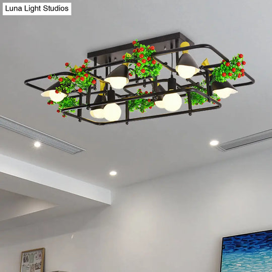 5/8 Lights Industrial Black Metal Semi Flush Mount Ceiling Lighting For Living Room -