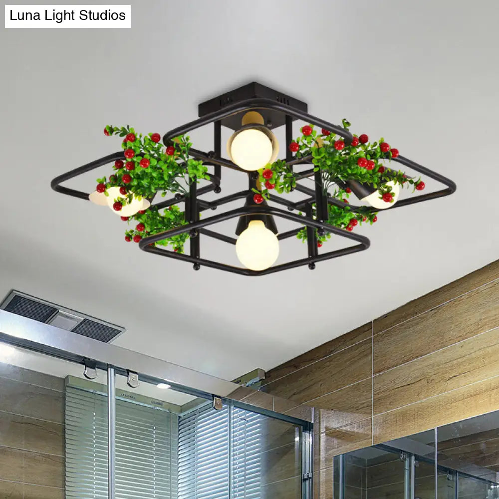 5/8 Lights Industrial Black Metal Semi Flush Mount Ceiling Lighting For Living Room -