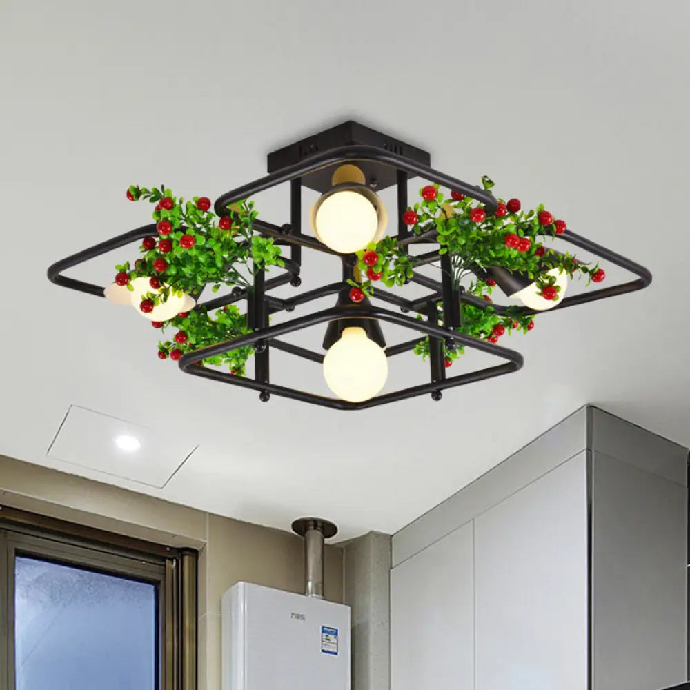 5/8 Lights Industrial Black Metal Semi Flush Mount Ceiling Lighting For Living Room -