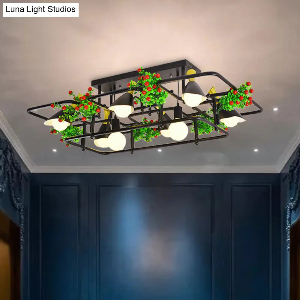 5/8 Lights Industrial Black Metal Semi Flush Mount Ceiling Lighting For Living Room -