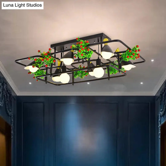 5/8 Lights Industrial Black Metal Semi Flush Mount Ceiling Lighting For Living Room -