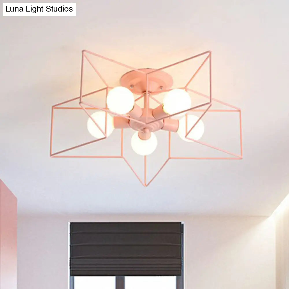 5 - Bulb Iron Star Semi Flush Mount Ceiling Light For Simple Living Room Decor