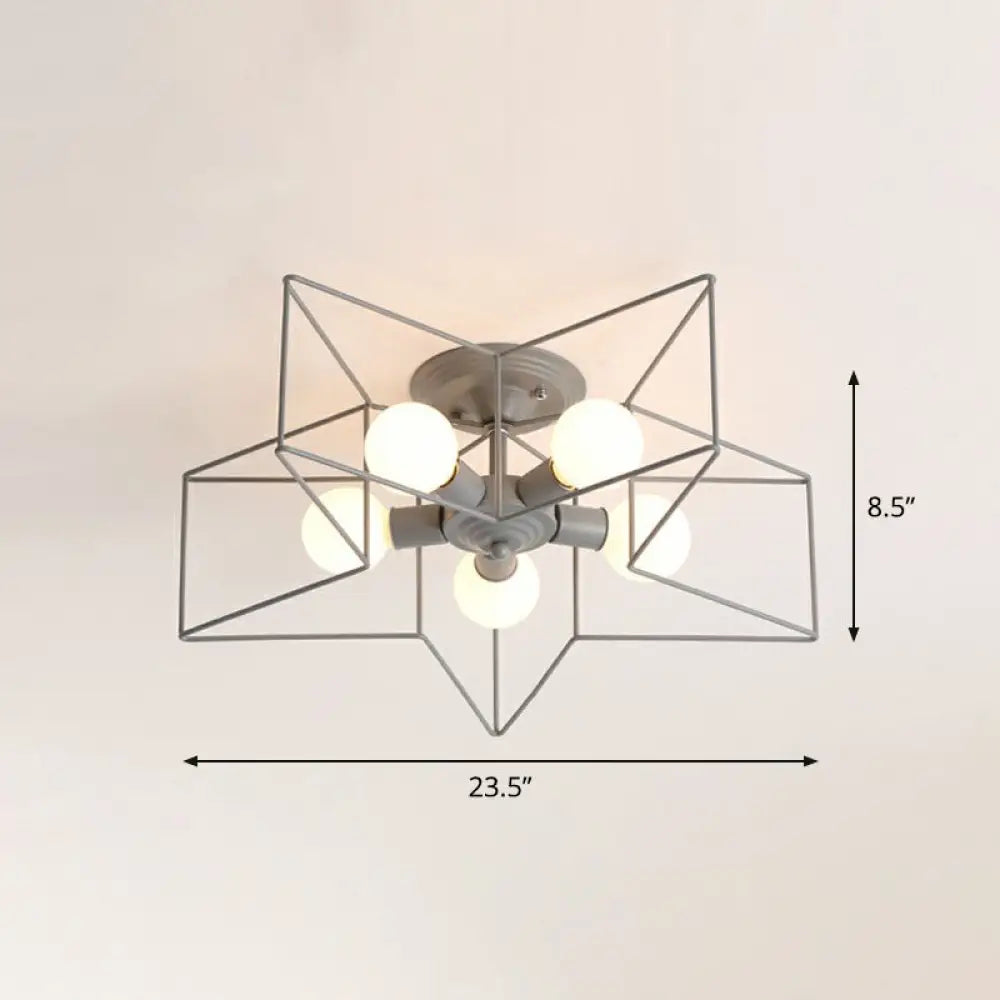 5 - Bulb Iron Star Semi Flush Mount Ceiling Light For Simple Living Room Decor Grey