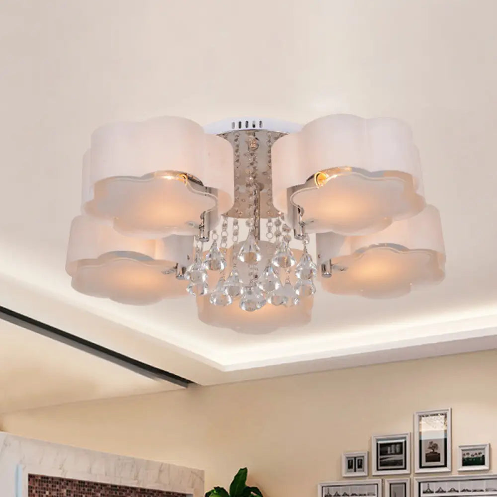 5 - Head Acrylic Ceiling Light - Chrome Plum Blossom Flushmount With Crystal Drop Elegant Bedroom
