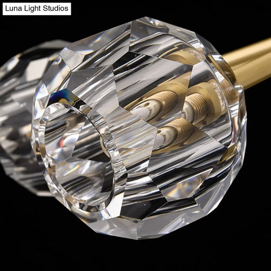 5-Head Linear Crystal Ball Pendant Light In Gold - Elegant Dining Room Ceiling Fixture