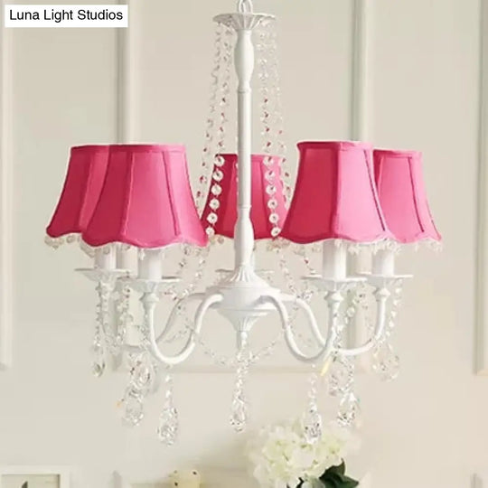 5-Light Baby Crystal Chandelier With Flared Fabric Shade 23.5 H X 22.5 Dia.