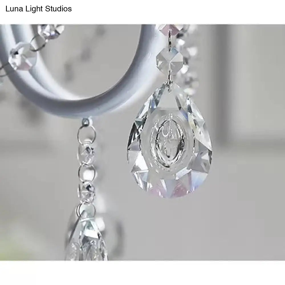 5-Light Baby Crystal Chandelier With Flared Fabric Shade 23.5 H X 22.5 Dia.