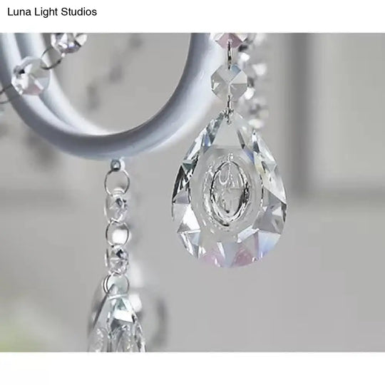 5-Light Baby Crystal Chandelier With Flared Fabric Shade 23.5 H X 22.5 Dia.