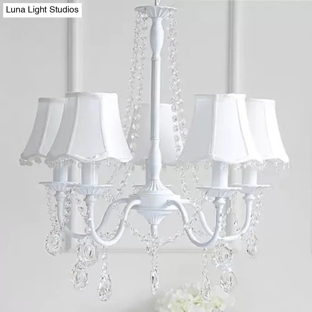 5-Light Baby Crystal Chandelier With Flared Fabric Shade 23.5 H X 22.5 Dia.