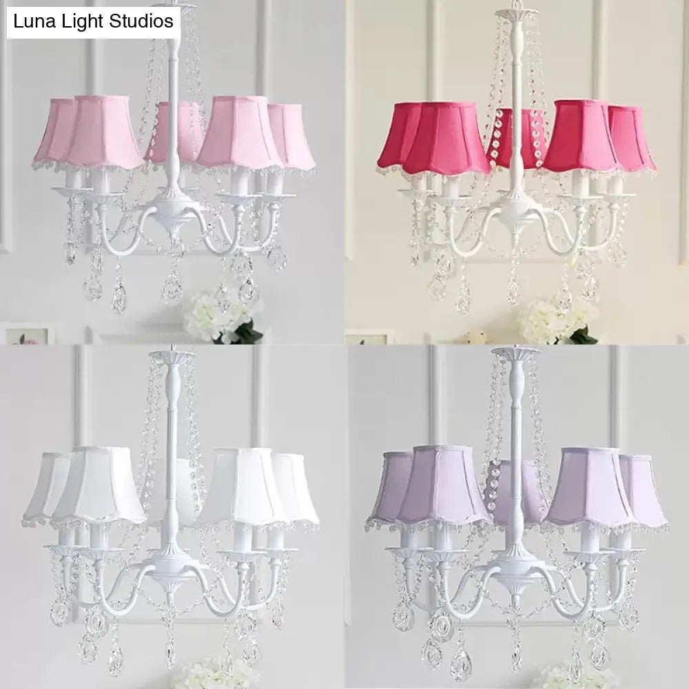 5-Light Baby Crystal Chandelier With Flared Fabric Shade 23.5 H X 22.5 Dia.