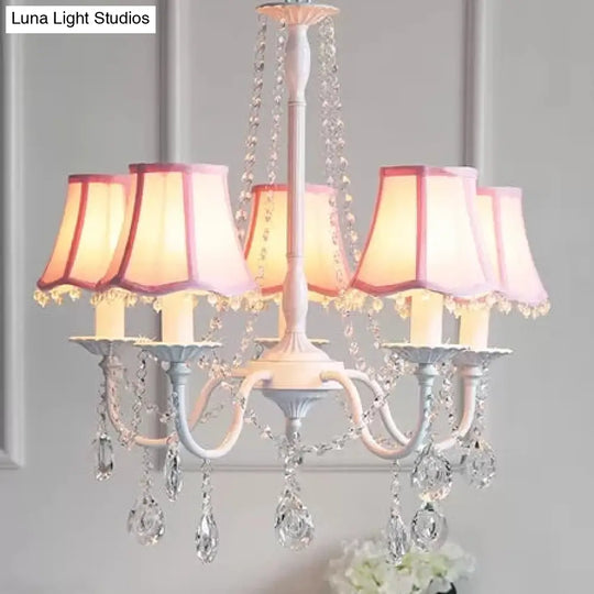 5-Light Baby Crystal Chandelier With Flared Fabric Shade 23.5 H X 22.5 Dia.