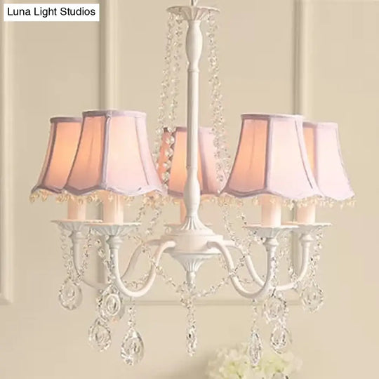 5-Light Baby Crystal Chandelier With Flared Fabric Shade 23.5 H X 22.5 Dia.