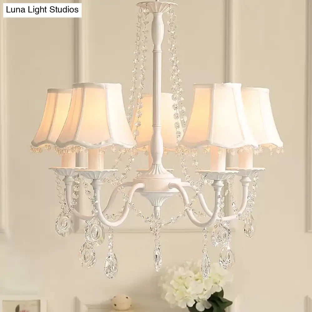 5-Light Baby Crystal Chandelier With Flared Fabric Shade 23.5 H X 22.5 Dia.