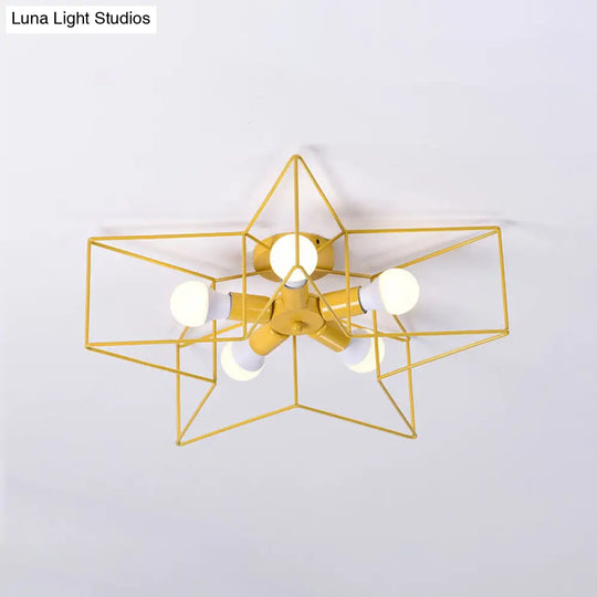 5-Light Industrial Ceiling Lamp For Kids Bedroom With Star Cage Design