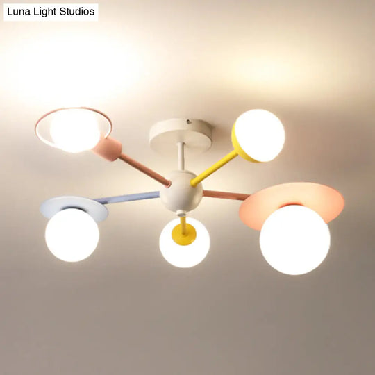 5-Light Macaroon Ceiling Light With Semi-Flush Mount - Perfect For Kindergarten Hallway And Bedroom